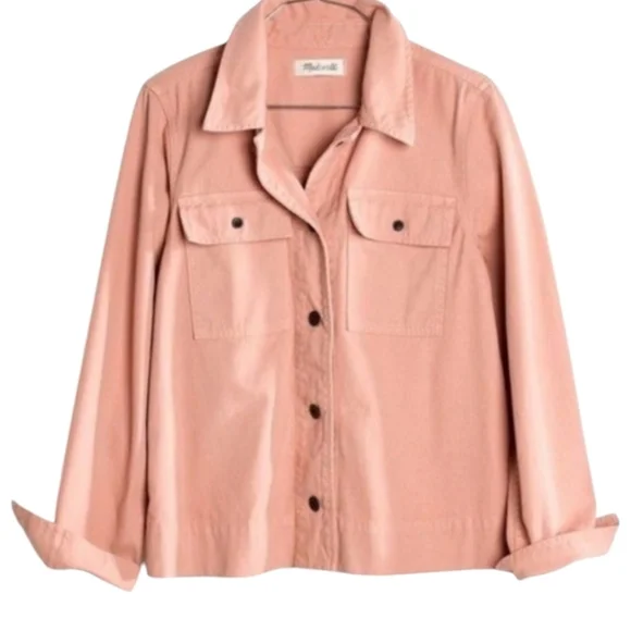 Madewell Northward Cropped Denim Jacket Blush Button Front & Cuffs Cotton Sz XXS - Picture 2 of 15